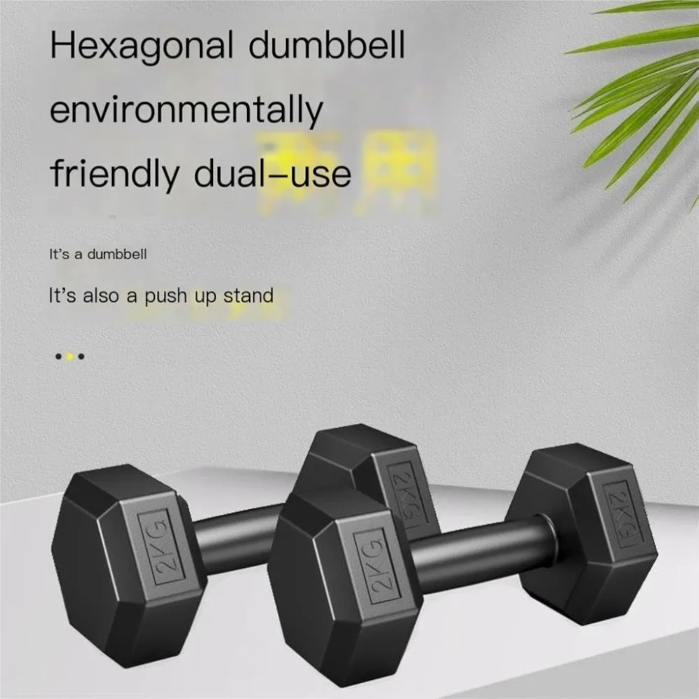 A Pair Of 2kg Black Hexagonal Dumbbells.