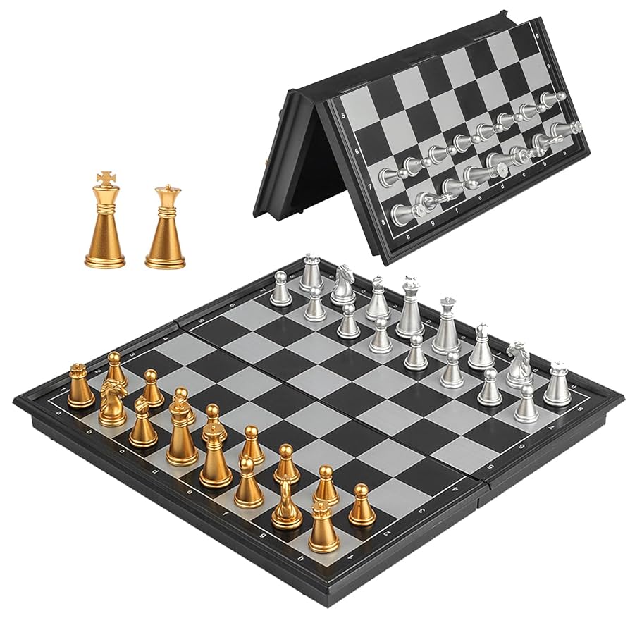 Medium Magnetic Gold & Silver Chess Set (with Video Guide) And Instruction Book