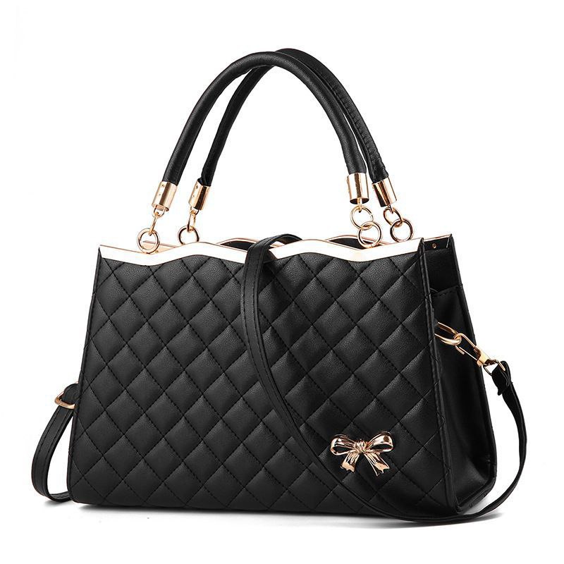 Urban Lady Quilted PU Leather Tote Bag With Butterfly Bow Accent