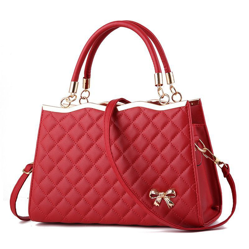 Urban Lady Quilted PU Leather Tote Bag With Butterfly Bow Accent