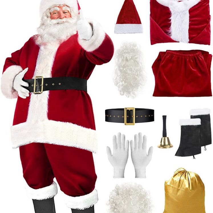 Complete 10-piece Deluxe Santa Claus, Father Christmas Costume