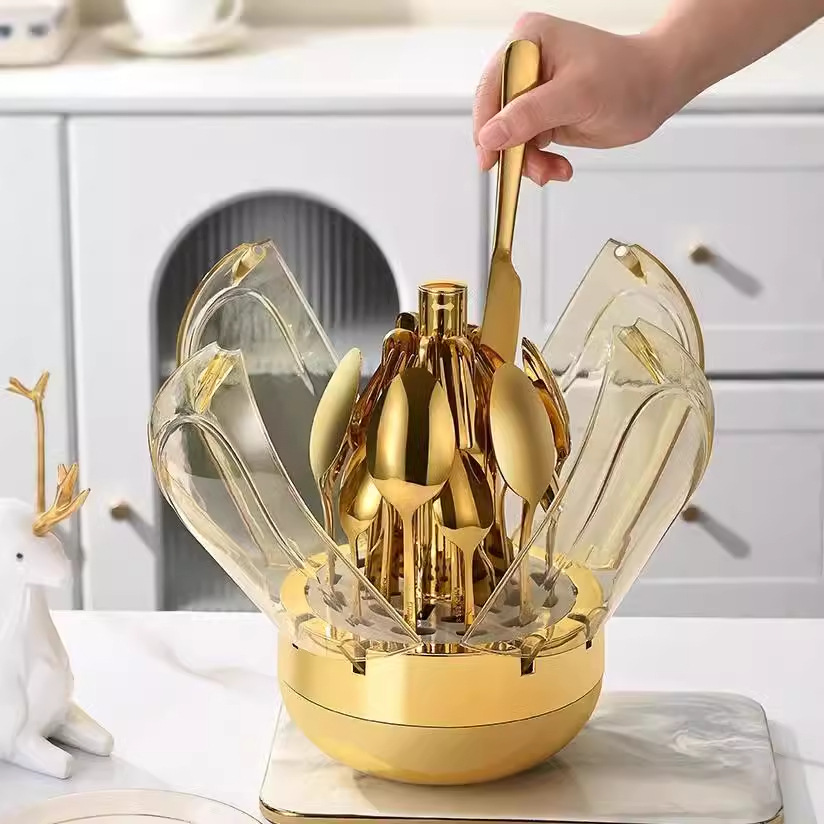 Premium-stainless-steel 24-piece Golden Cutlery (knives, Spoons & Fork) In Egg-shaped Casing.
