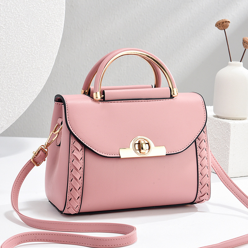 Elegant White PU Leather Top Handle Crossbody Handbag With Gold-Tone Hardware