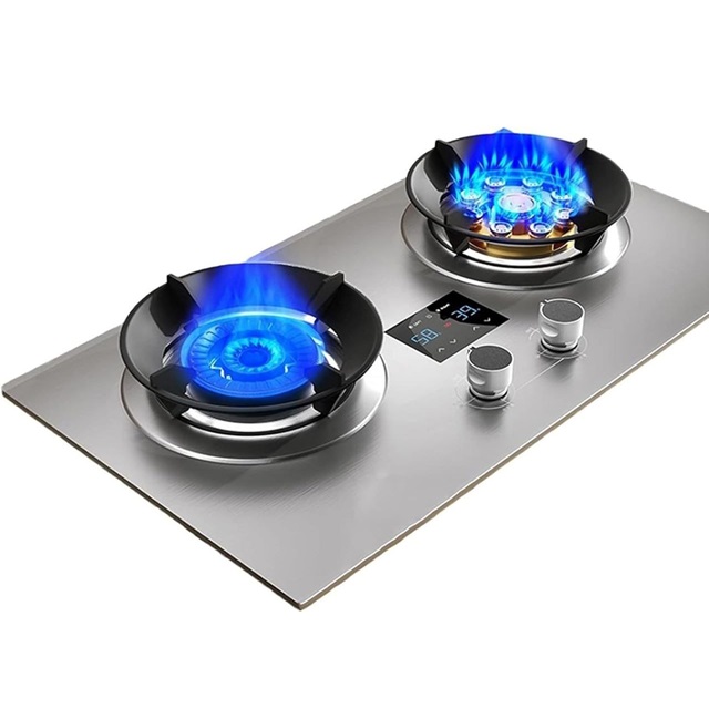 5.2KW Dual Burner Gas Stove With Timer Function, Tabletop/Built-in Or Desktop/Embedded Installation (LPG/NG Convertible)