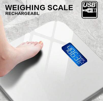 Tempered Glass 26cm White Rechargeable Digital Weight Scale