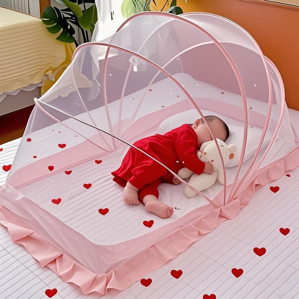 Portable Foldable Baby Mosquito Net Tent With Heart Pattern - Breathable Crib Cover For Infants