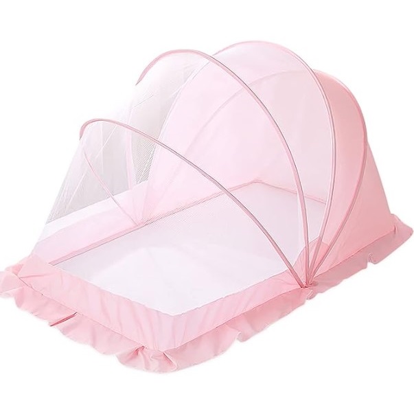 Portable Foldable Baby Mosquito Net Tent With Heart Pattern - Breathable Crib Cover For Infants