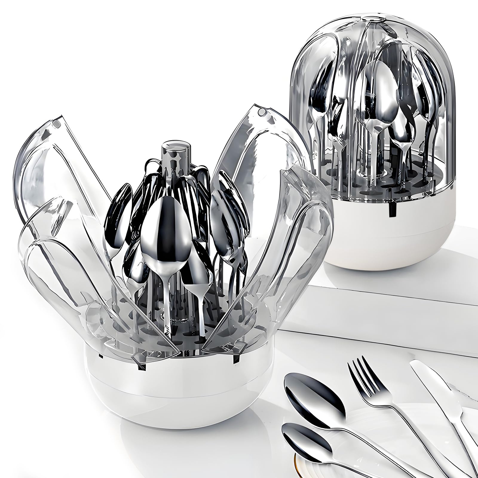 Premium Stainless Steel 24-piece Silver Cutlery (knives, Spoons & Fork) In Egg-shaped Casing.