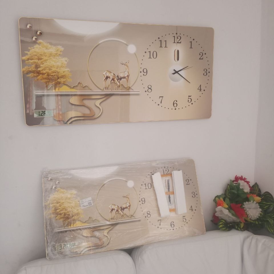 Luxurious Modern Wall Clock (100x50cm) With (room) Temperature Display And Digital Calendar.
