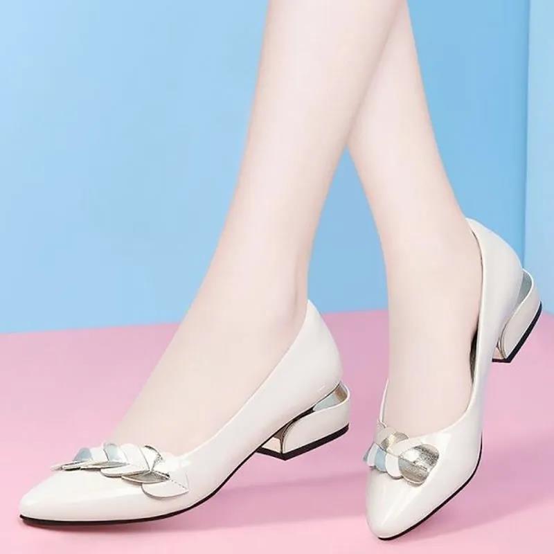 Stylish Korean Patent Leather Low-heel Pumps With Decorative Buckle