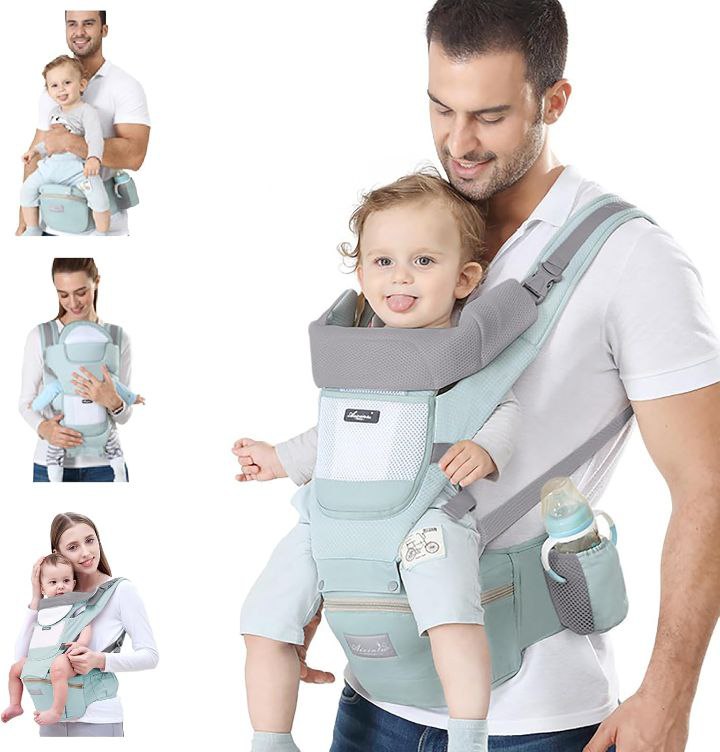Ergonomic Baby Carrier With Hip Seat, Multiple Positions (Front, Back), Breathable Mesh & Storage Pockets, Adjustable For Newborns & Toddlers (3-20kg)