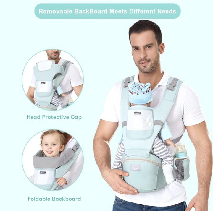 Ergonomic Baby Carrier With Hip Seat, Multiple Positions (Front, Back), Breathable Mesh & Storage Pockets, Adjustable For Newborns & Toddlers (3-20kg)