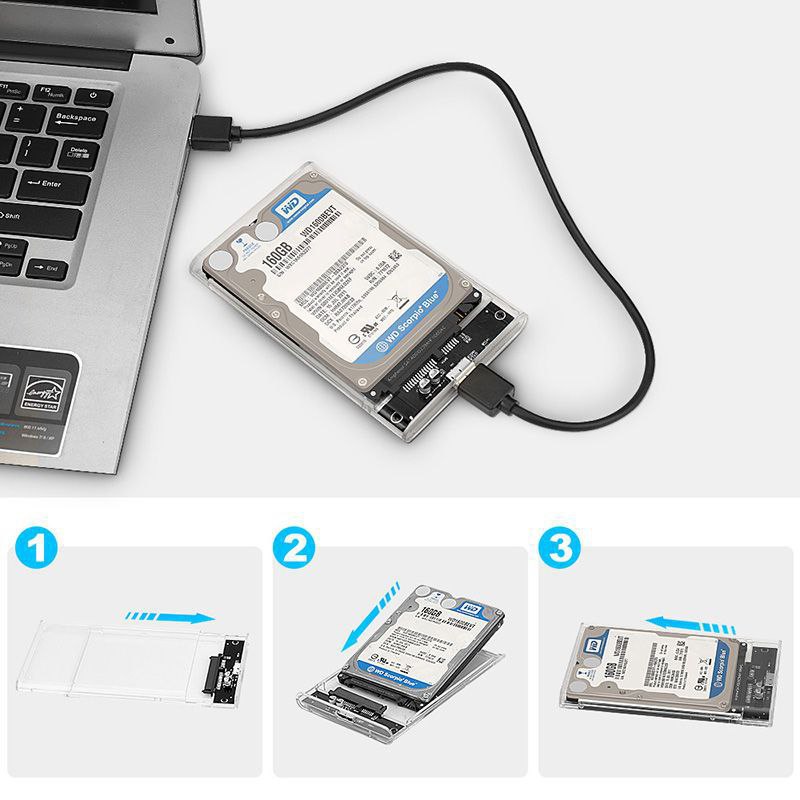 2.5" USB 3.0/Type-C Transparent External Hard Drive Enclosure For SATA I/II/III HDD, Tool-Free, UASP Support